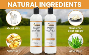 Tallow &amp Goat Milk Body Lotion for Sensitive Skin Organic moisturizing Lotion - Soothes Dry skin Goat Milk face and body Moisturizer - Handmade Tallow for skin cream (12 OZ Lavender Vanilla)