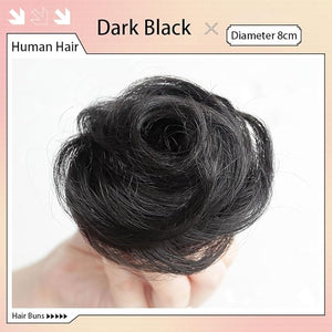 Mini Claw Clip in Hair Bun Extension Updo Space Bun Hair Messy Wavy Hairpieces Human Hair Wig Accessory for Women (Dark Black)