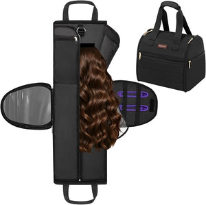 Wig Storage Bag Holds 3 Wigs Hair Tools Travel Bag Full-Open Breathable Organizer Case for Clips Hair Dryer Flat Curling Iron BrushesCosmetic Toiletry Tote Christmas Gift for Women Stylist