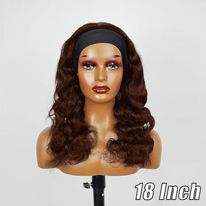 Chocolate Brown Headband Wig Human Hair for Women 12 Inch 180% Density Body Wave Headband Wigs Glueless Human Hair Wig(#4 Body Wave)