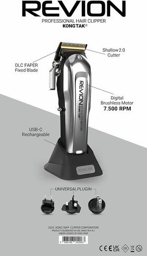 REVION Professional Hair Clipper with Digital Brushless Motor and FAPER DLC Blade