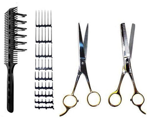 Scissor Clipper Over Comb Hair Cutting Tool - Barber Hair Cutting kit - DIY Home Hair Cutting Guide Comb Set (Jumbo Value-Pack Black)
