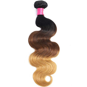 Ombre Human Hair Bundles 1b/4/27 Three Tone Brazilian Ombre Body Wave 3 Bundles 12 14 16inch 100% Unprocessed Virgin Human Hair Bundles Weaves Extensions for Women