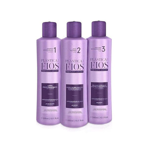 Plastica Dos Fios - Brazilian Keratin Hair Smoothing System Anti Residue Shampoo And Repair Mask The Best Treatment System - (3x300 ML) (Set of 3) Comb Included.