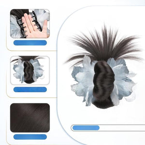 Low Bun Wig Clip on Chicken Feather Bun Hairpiece Natural Low Chignon Ponytail Hair Extensions for Women (Brownish Black)