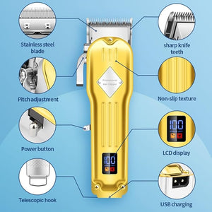 Professional Hair Trimmer Hair Clippers for Men, Nose Hair Trimmer Shaver Set,Cordless T-Blade Beard Trimmer Barber Clippers,Electric Razor Foil Shavers for Haircut Grooming Kit, Gold