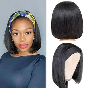 Short Bob Human Hair Wig - Headband Bob Wigs 150% Density (8 Inch)