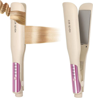 Hair Straightener, 1.5¡± Flat Iron and Curler 2 in 1, Ceramic Coating, Quick Heat Up, 4 Temp. Options, for All Hair Type, Less Frizz, Shinier and Smoother, Dual Voltage for Travel, Cream
