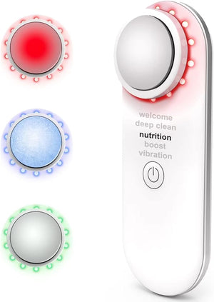 Electric Face Massager, Portable Hot and Cold Facial Massage Tools for Skin Care, Heating and Cooling Device with Multi-Color and Vibration, Deep Cleansing Tool with Base, Gifts for Women (White)