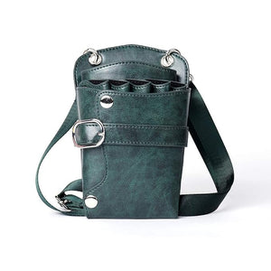 Scissors Pouch PU Leather Salon Barber Hairdressing Scissors Holster Hair Stylist Tools Bag Comb Shear Holster Waist Shoulder Belt (Green)