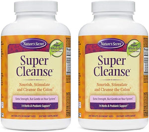 Nature's Secret Super Cleanse Extra Strength Toxin Detox &amp; Gentle Elimination Body Cleanse, Digestive &amp; Colon Health Support - Stimulating Blend of 14 Herbs with Probiotics - 200 Tablets (Pack