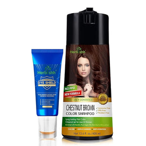 Herbishh Chestnut Brown 3 in 1 Hair Dye Shampoo 400 ML PPD Free + Hair Color Stain Protector ? Dye Shield or Defender for Skin