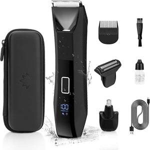 Manscape 3-in-1 Body Trimmer for Men, Groin, Pubic &amp; Ball Hair Shaver No-Nick, Nose Hair Trimmer, Body Groomer for Smooth Shaving, Lightweight with Travel Lock, LED Display, IPX7 Waterproof
