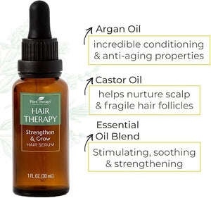 Plant Therapy Hair Therapy Blend &amp Serum Set - Strengthen Repair and Grow Shiny Healthy Hair 1 oz Serum &amp 10 mL Essential Oil Blend