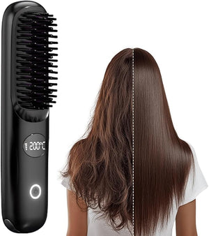 Go Brush Pro, Multifunctional Hair Straightener Brush with 3 Temperature Settings and LCD Display, Portable Straightening Brush for Smooth Hair, Fast Heating Hair Styling Tool for Daily Use (Black)