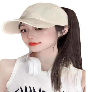 Women's Baseball Cap Wig with Straight Hair High Ponytail - Beige Hat - Brown Black