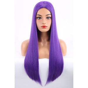MAGQOO Purple Wigs for Women Long Straight Dark Purple Wig Middle Part Halloween Cosplay Costume