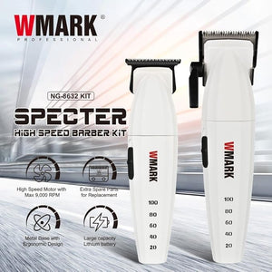 WMARK Professional 9000 RPM Hair Clipper &amp Trimmer Set for Men &amp Barbers - Zinc Alloy Ergonomic Design Complete Accessories Gift Box NG-8632KIT