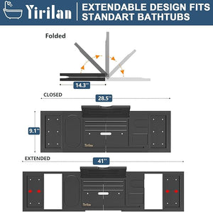Yirilan Bathtub Tray Expandable Bath Tray for Tub for Books Tablets &amp Wine Glasses for Home Spa Bathroom Accessories &amp Gifts
