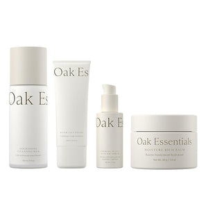 Oak Essentials Youthful Skin Routine Set | 4-Step Skin Renewal Kit with Peptide Serum Face Polish Cleansing Milk &amp Moisture Balm