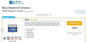 Vitamin K Cream- Bruise Healing Formula with Arnica. Dark Spot Moisturizer for Bruising Spider Veins &amp Broken Capillaries. Repair Under Eye Dark Circles &amp Puffiness.