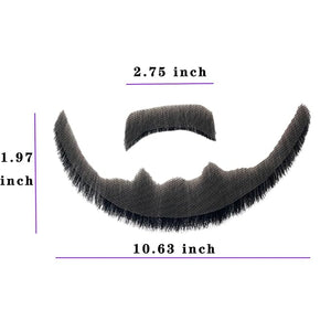 Volora Fake Beard Realistic Human Hair Full Hand Tied Facial Hair Black Goatee False Beards Lace Invisible Fake FaceMustache for Entertainment Drama Party Costume Party (Style-2 Black)
