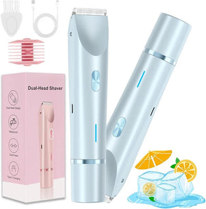 Bikini Shaver, Trimmer 2.0, 2 in 1 Bikini Trimmer for Women, Dual Head Shaver Women, 2 in 1 Wet &amp; Dry Waterproof Electric Bikini Trimmer for Face, Body &amp; Intimate Areas (Blue)