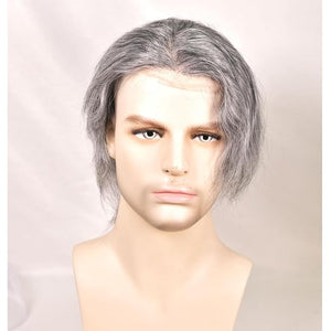 Men's Toupee 10¡¿8 European Virgin Human Hair Toupee Hair pieces for Men Thin Skin Hair Replacement System Lace Front+ Mono Net with PU around Base for Men (#1b mix 60% grey synthetic hair)