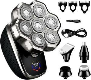 Bawldy 9.0 Shaver 2025 Detachable Head Shaver 9D Floating Blade Heads Intelligent LED Display IPX7 Waterproof Wet Dry Shaving Rechargeable Cordless Bawldy Pro Razor (7-Blade Head Set)