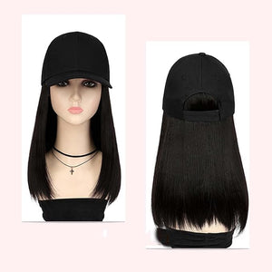 Women's Baseball Cap With Detachable Wig - Duckbill Collarbone Fisherman's Sun Visor With Fake Straight Hair