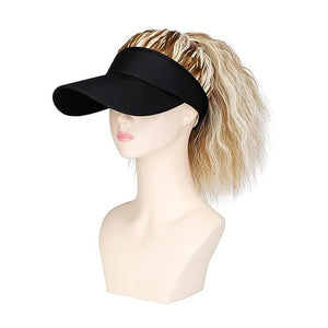 Hat Wig for Women Baseball Cap Wig with Curly Synthetic Hair Extensions Ponytail Cap wig Sun Hat with Hair