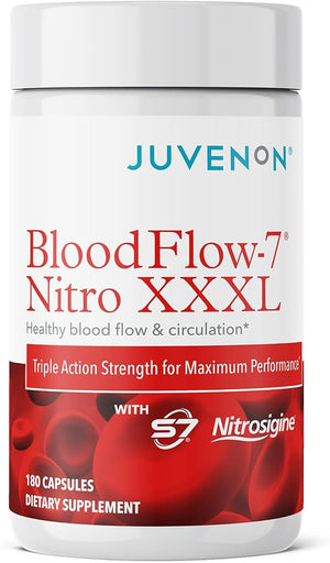 Juvenon BloodFlow-7 Nitric Oxide Supplement with Nitrosigine - Improved Formula for Maximum Absorption - Circulation Booster Blood Pressure Cholesterol Support (180 Count (Pack of 1))