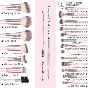 22 Pcs Makeup Brushes Set MAGEFY Professional Makeup Brushes Wooden Handle Cosmetics Brushes Foundation Concealer Powder Face Eye Make up Brushes Kit(Pinkgold)