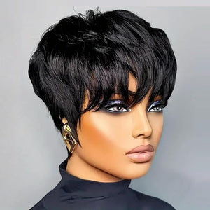 Short Layered Pixie Cut Human Hair Wigs for Black Women Glueless Lace Front Straight Bob Heat Resistant Lightweight for Daily Use (Black6)