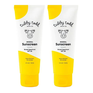 TUBBY TODD Mineral Sunscreen SPF 50 - Broad Spectrum Sunscreen Lotion for Kids - Water-Resistant for 80 Minutes - Safe for Sensitive Skin - Non-Greasy Feel - 2 Pack 4 Fl Oz