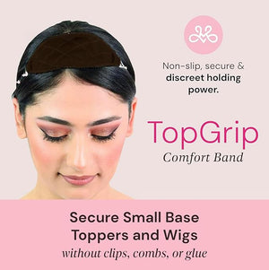 MILANO COLLECTION Glueless Top Grip for Hair Topper &amp Wiglets Adjustable Translucent Strap with Side Openings Top Headband for Your Wig or Topper Includes Clips Brown Small