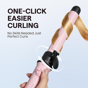 Wavytalk Rotating Curling Iron 1 Inch Automatic Waver for Effortless Waves up to 430¢µ with Home Button Pale Pink