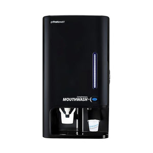 GotFreshBreath Commercial Mouthwash Dispenser with Cup Holder ? Standing or Wall-Mounted Slim Commercial Mouthwash Dispenser with 100 Cups &amp 50 Oz. Alcohol-Free Mouthwash (Black)¡¦