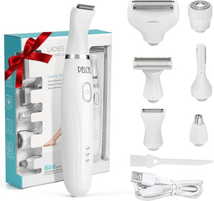 PELCAS Bikini Trimmer for Women Kit 6 in 1 Electric Shaver Cordless Razors Nose Hair Trimmer Shaver for Women &amp Men Pubic Hair Private Area Legs Face Nose Eyebrow Body Hair Removal