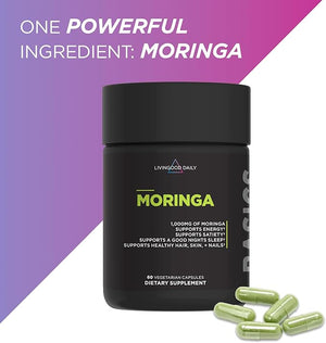 Livingood Daily Moringa Capsules Moringa Supplement for Energy Sleep Satiety Hair Skin Nails &amp Wellness Plant Based Vegetarian Gluten Free Non GMO Vegan Daily Greens Superfood 60 Capsu