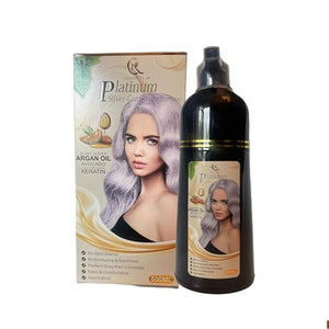 Hair Color Shampoo ? Argan Oil Avocado &amp Keratin | No Ammonia | Perfect Grey Coverage | Hair Moisturizing &amp Nourishment | Easy At-Home Application (Platinum Silver Gray)