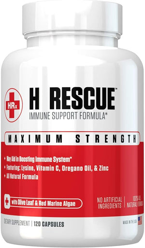 Re+Gen Nutrition H Rescue Immune Support Supplement for Adults Capsules with Zinc Vitamin C L lysine Amino Acid &amp Oregano Oil for Immunity Health in Men &amp Women 120 Capsules