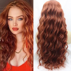 xiweiya Long Curly Copper Red Lace Front Wig Middle Part Auburn U Part 1x4 Lace Front Wigs Natural Hairline Glueless Wig Heat Resistant Fiber High Density Hair for WomenDrag Queen 26 Inch