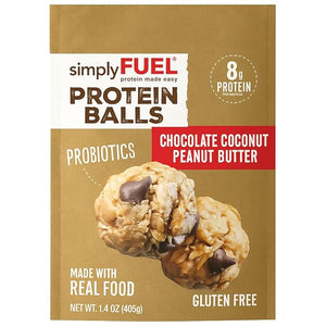 Simply Fuel Protein Balls, Chocolate Coconut Peanut Butter, 14.4 oz | Real Food Snack | Gluten-Free, Non-GMO, Women-Owned | Natural Protein Energy Bites for On-the-Go Nutrition (1 Pack)