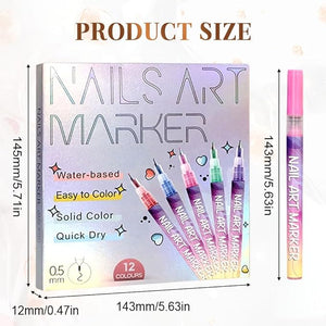12 Colors Nail Art Pens Set, 2026 New Nail Art Markers for Gel Nails, 3D Nail Polish Markers Quick Dry Dotting Point Liner Pens Acrylic Paint Pens for Drawing Painting DIY Nail Art (3 Set)