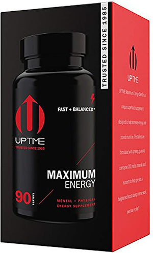 UPTIME Maximum Energy Tablets - Premium Blend - 325mg Natural Caffeine per Serving, Calcium, Magnesium, Zinc, CoQ10, 5-HTP, Zero Calories