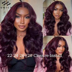 UNICE 12A Human Hair Bundles 22 24 26 inch Body Wave Bundles Human Hair 100% Unprocessed Brazilian Raw Hair Quick Weave Extensions Cherry Black No Shedding No Tangle