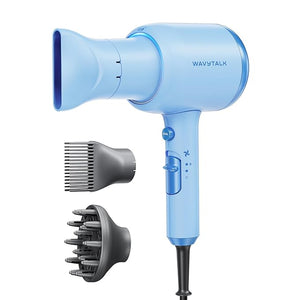 Wavytalk Hair Dryer Blown Away Ionic Hair Dryer for Curly Hair with Diffuser 1875W Fast Drying Blow Dryer with Ceramic Technology 3 Attachments for All Hair Types Light and Quiet Light Blue
