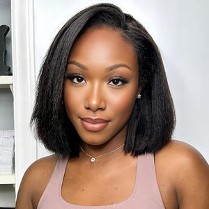 ISEE Hair M Cap 9x6 Bob Wig Human Hair Glueless Wigs Pre Plucked Pre Cut HD Lace Front Glueless Wigs Human Hair 180% Density Short Straight Bob Wigs for Black Women (Yaki Straight 16 Inch)
