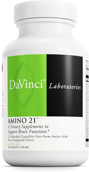 DAVINCI Labs Amino 21 - Supports Brain Function &amp Muscle Metabolism* - Amino Acid Dietary Supplement with L-Glutamine L-Lysine HCl Tyrosine L-Arginine and More - Gluten-Free - 90 Capsules 750